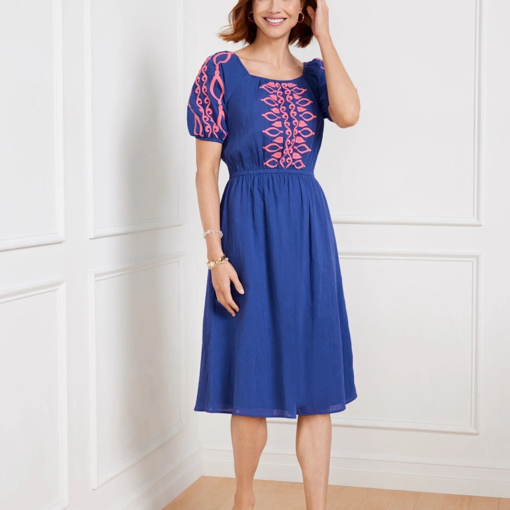 Talbots CRINKLE GAUZE SQUARE NECK DRESS